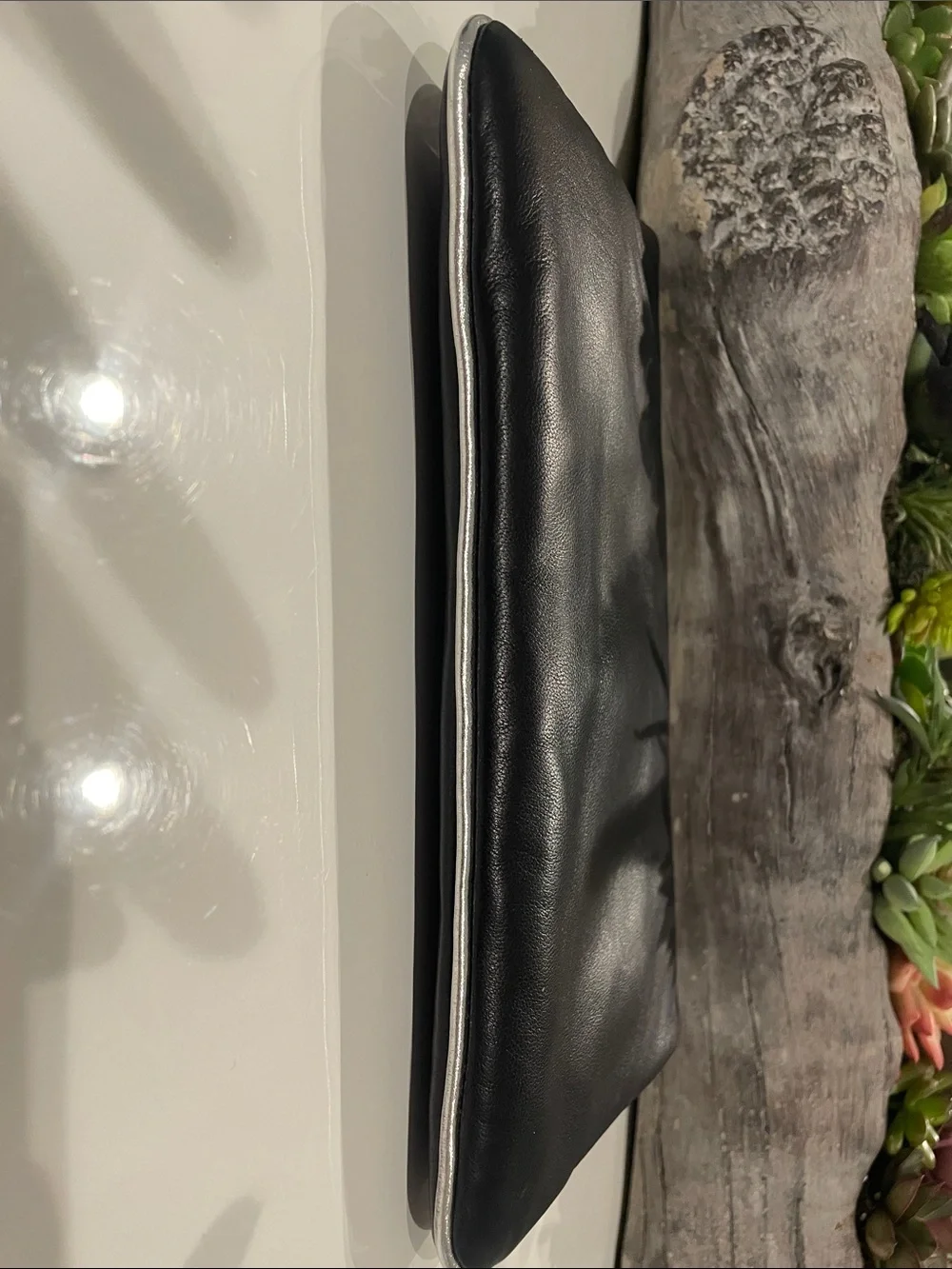 Clara Kasavina Black Leather Evening Clutch Crystal Clasp & Dust Bag - NWOT